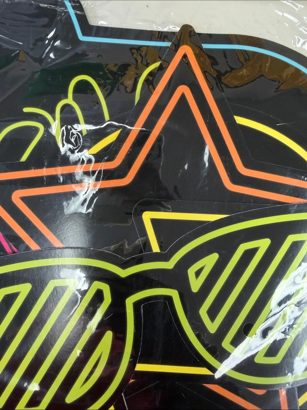 Neon Party room decor stars swirls smiley face cutouts for Let’s GLOW Black/Neon